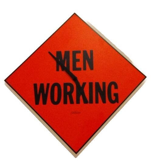 SUNBEAM CLOCK COMPANY QUARTZ WALL CLOCK MEN WORKING, RARE, COLLECTIBLE USA MADE