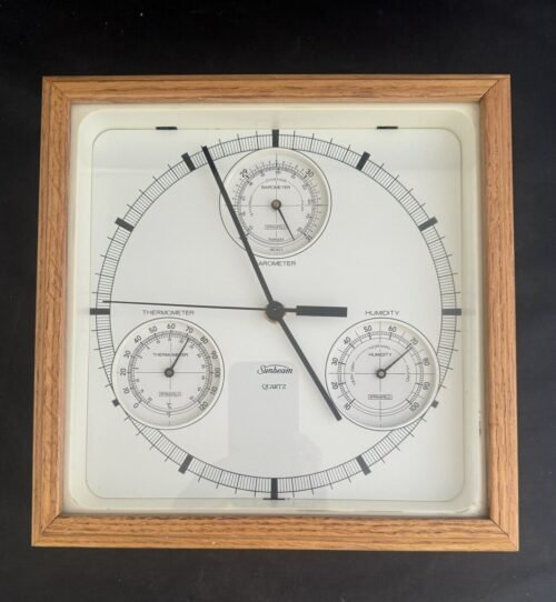 Sunbeam Quartz Clock & Weather Station: Thermometer Barometer Humidity Gauges