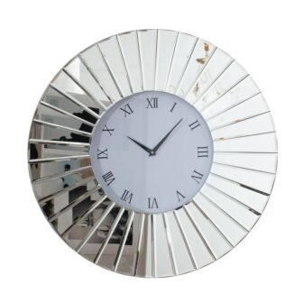 Sunburst Silver Analog Roman Numeral Mirror Frame Decorative Wall Clock