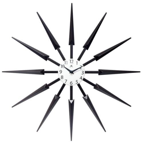 Sunburst Wall Clock Dark Wood-Look Plastic Spokes Celeste Black Metal Hands