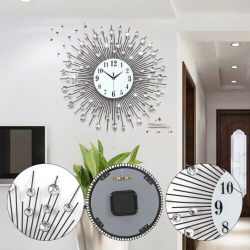 Sun Design Crushed Diamond Crystal Wall Clock 60x60cm Home Decor Large Modern