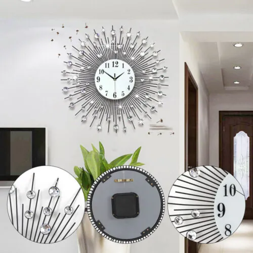 Sun Design Crushed Diamond Crystal Wall Clock 60x60cm Home Decor Large Modern