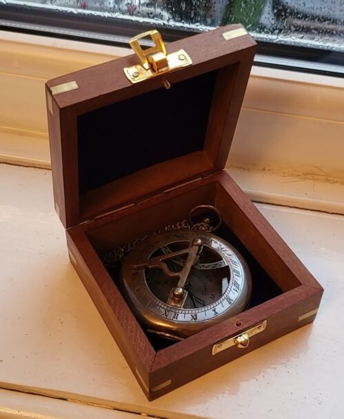Sun Dial Pocket Watch Antique Old Gold Lustre Unusual Compass Navy Sextant Retro