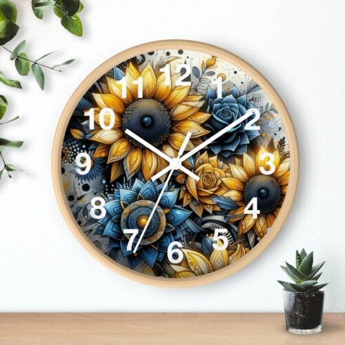 Sunflowers Floral Art Wall Clock - Home Decor Wildflowers 3D Wood Frame