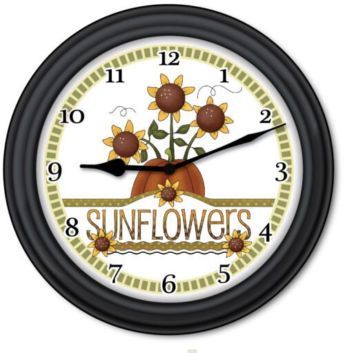Sunflower Wall Clock - Primitive Country Home Decor Kitchen Cottage - GREAT GIFT