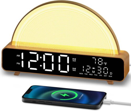Sunrise Alarm Clock with Light, White Noise, Touch Bedside Lamp, USB, Timer