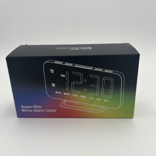Super-Slim Mirror Alarm Clock Gold NEW IN BOX