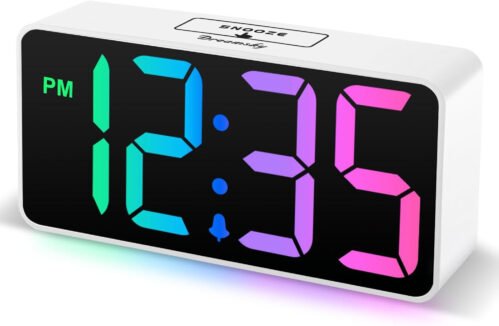 Super Loud Alarm Clock for Heavy Sleepers - RGB Small Digital Clock for Kids Bed