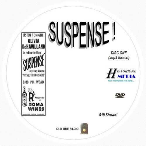 SUSPENSE! - 919 Shows Old Time Radio In MP3 Format OTR On 2 DVDs