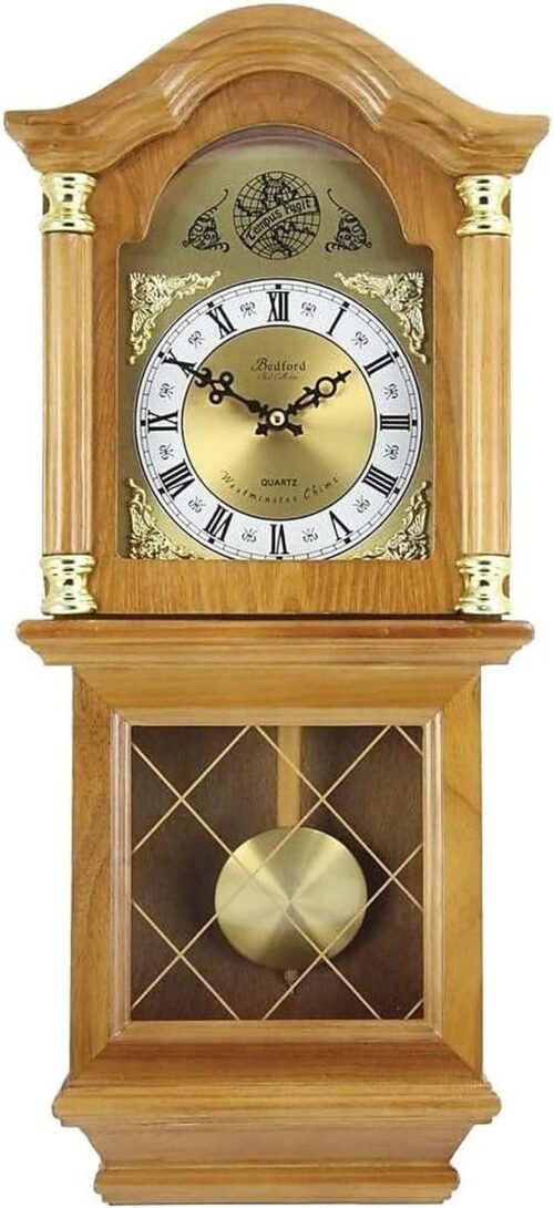 Swinging Pendulum Wall Clock, 26 Inch, Golden Oak
