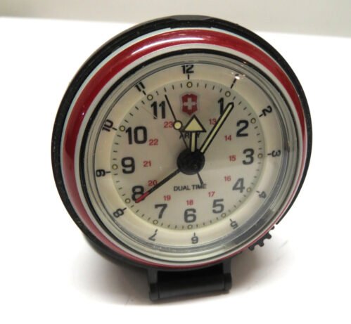 Swiss Army Pocket Watch Dual Time Travel Alarm Clock Battery Operated