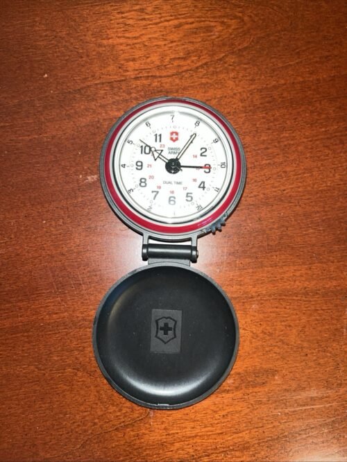 Swiss Army Victorinox Dual Time Travel Alarm Clock Pocket Watch Vintage Limited