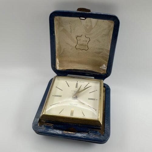 SWIZA TRAVEL MECHANICAL ALARM CLOCK Vintage 1950-60s SWISS 7 JEWELS LEATHER CASE