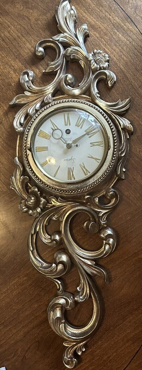 Syroco Baroque Wall Clock Gold Ornate Hollywood Regency 26” Lg Untested