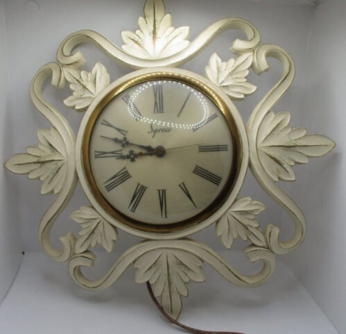 Syroco Vintage Electric Wall Clock Decorative Scrolls Leaves, Tested, Works!
