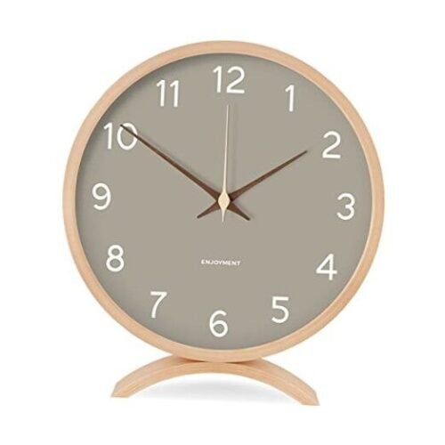 Table Clock - 8 Inch Silent Non-Ticking Wooden Timepiece Desk Clock Gray
