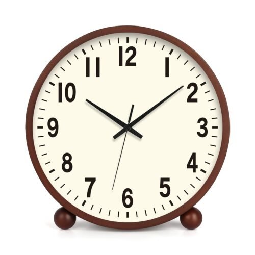 Table Clock - Silent Non-Ticking 8in Wooden Desk Clock Battery Operated Shelf...