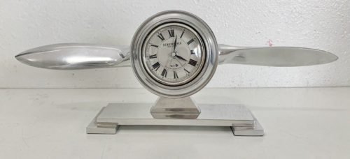 Table Clock Propeller Aeroplane Par Avion Metal Quartz Alarm Art Déco WORKS!!