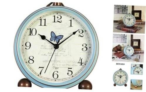 Table Clock, Vintage Non Ticking Table Desk Alarm Clock Battery Butterfly