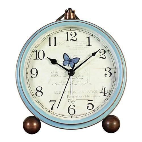 Table Clock Vintage Non-Ticking Table Desk Alarm Clock Battery Operated