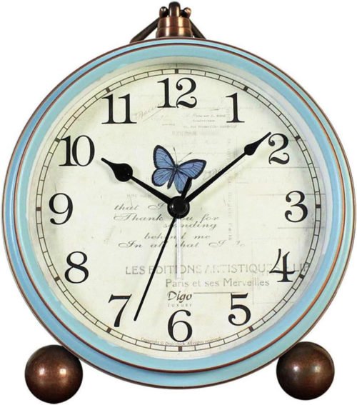 Table Clock, Vintage Non-Ticking Table Desk Alarm Clock Battery Operated with Qu