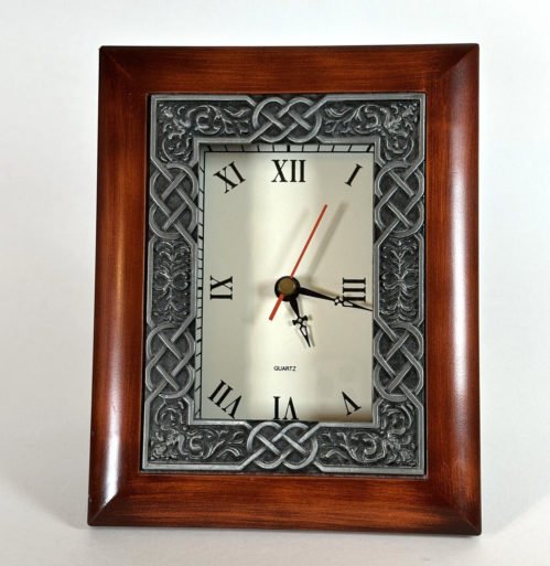 Table/Desk Top Quartz Analog Clock Cherry Wood Metal Glass AA Battery TESTED