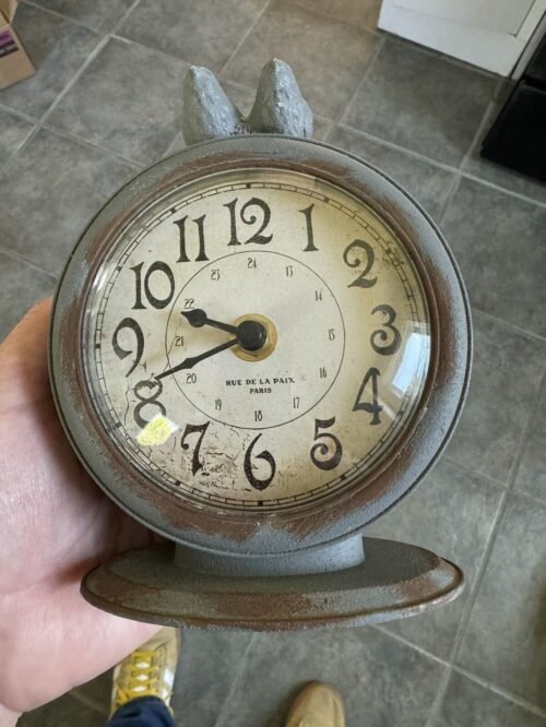 Table Top Bird Clock, Shabby Chic, Pewter Colored. Battery Operated Works