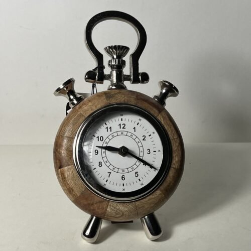 Tabletop Wood And Glass Stop Watch Clock Unique 10" x 7"