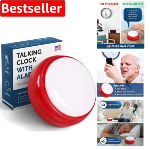 Talking Clock for Elderly - Easy-to-Use Alarm with Clear Time & Date Announcer