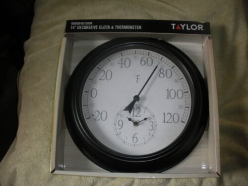 Taylor 14 Inch Decorative Clock with Thermometer Indoor/Outdoor