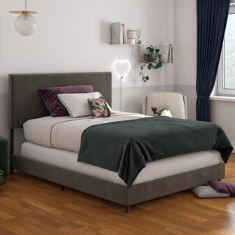 Taylor Gray Velvet Upholstered Queen Size Bed Frame
