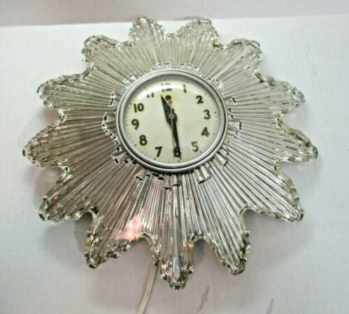 Telechron GE 8019 Czech Deco Starburst Glass Novelty Electric Wall Clock MCM Vtg