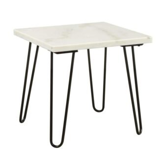 Telestis 22 in. Marble and Black Square Stone End Table with Open...
