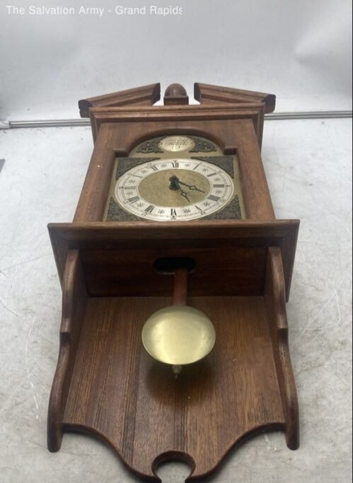 Tempus Fugile Brown Wooden Roman Numerals Moving Pendulum Decorative Wall Clock