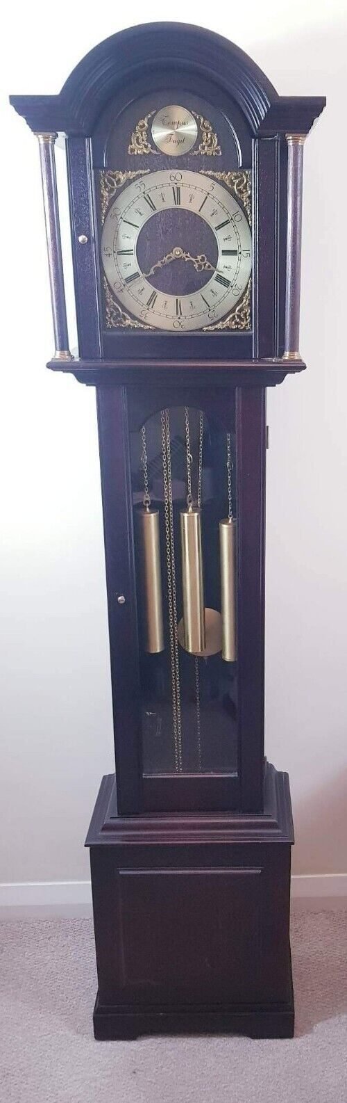 TEMPUS FUGIT WESTMINSTER CHIME LONGCASE/GRANDFATHER CLOCK GLAZED DOOR GERMANY