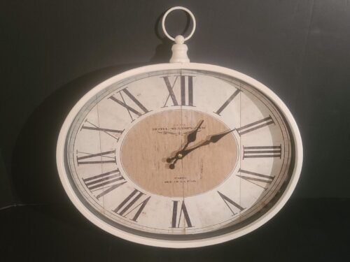 TESTED GOOD Pocket Watch Large White Roman Numeral Wall Clock w/Finial 18" X 14"