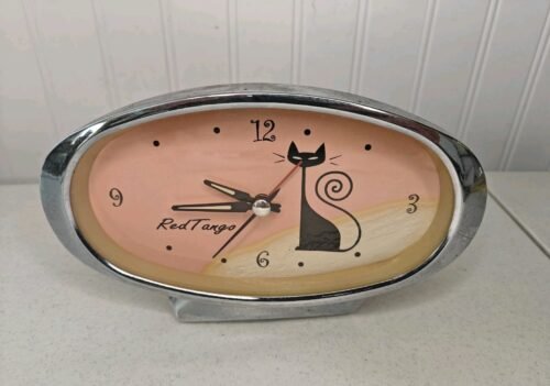 TESTED Vintage Red Tango Black Cat Retro Alarm Clock Collectible Mid Century MCM
