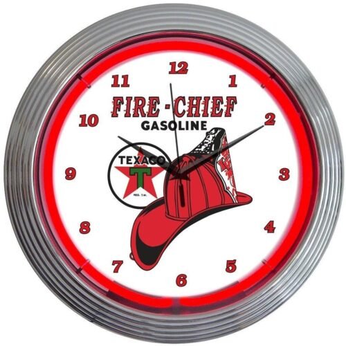 Texaco Fire Chief Gasoline Neon Clock 15"x15"