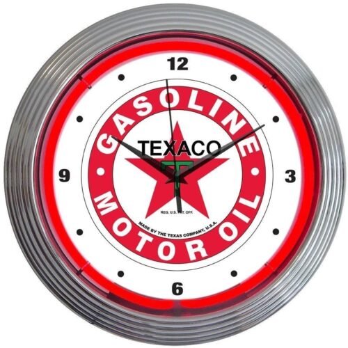 Texaco Gasoline Motor Oil Neon Clock 15"x15"