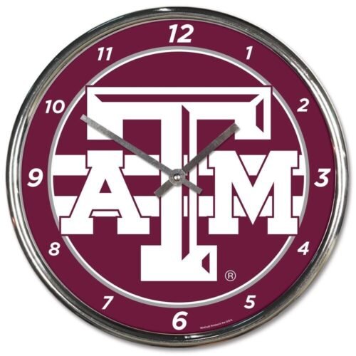 TEXAS A&M AGGIES LOGO 12" CHROME ROUND WALL CLOCK NEW WINCRAFT