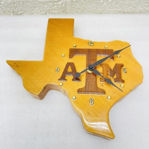 Texas A&M Aggies Wood Wooden State Shape 12"x11" Polyurethane Wall Clock •WORKS‼