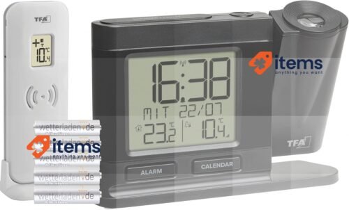 TFA Dostmann 60.5018.01 Wireless Projection Alarm Clock w Outdoor Transmitter