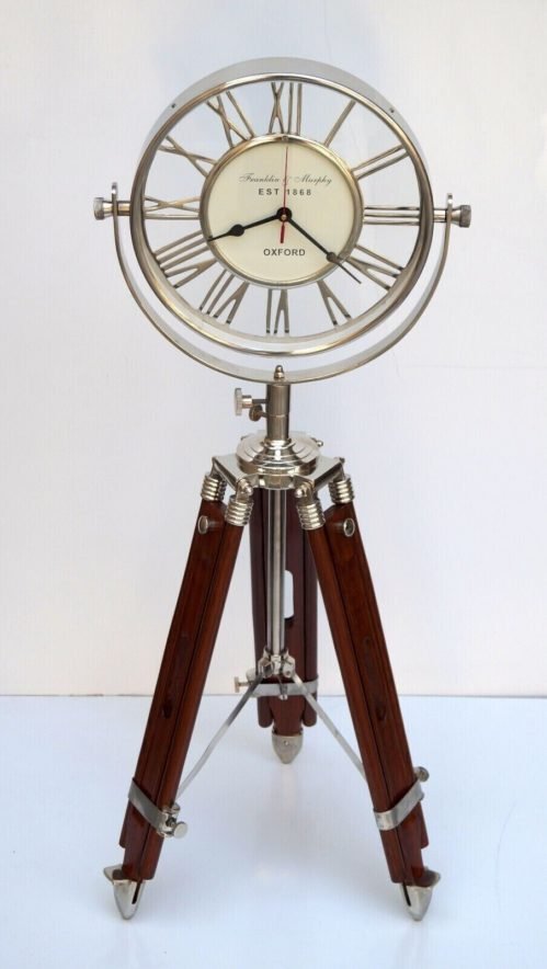 Thanksgiving Day brass floor clock roman numerals with wooden tripod stand 2