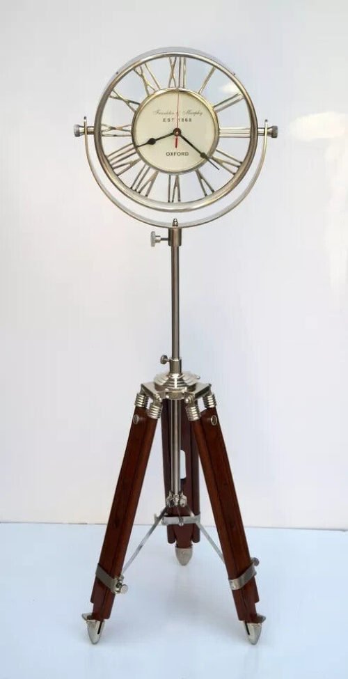 Thanksgiving Day brass floor clock roman numerals with wooden tripod stand