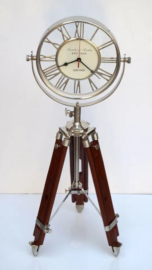 Thanksgiving Day brass floor clock roman numerals with wooden tripod stand