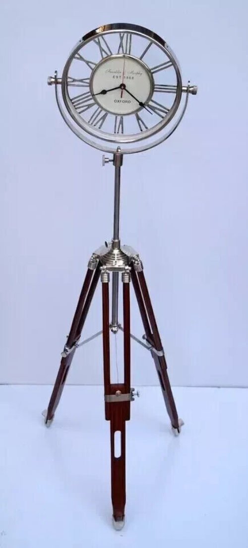 Thanksgiving Elegance: Brass Floor Clock with Wooden Tripod Stand