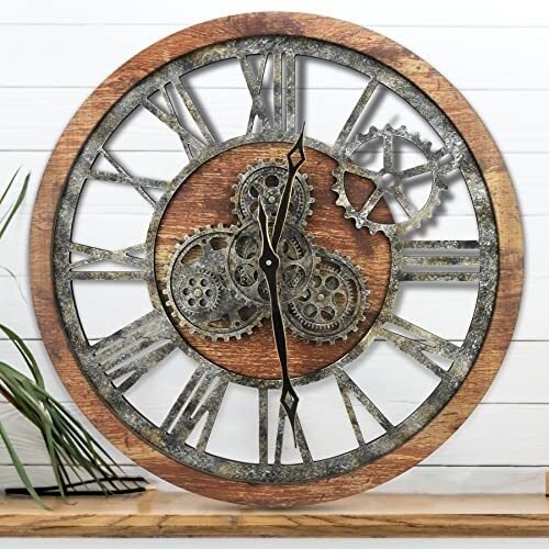The B-Style 24 inch Large Real Moving Gears Wall Clock Oversized Vintage Bronze