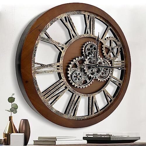 The B-Style Large Wall Clock 24 inch Moving 24 inch/60cm Drak Brown and Bronze
