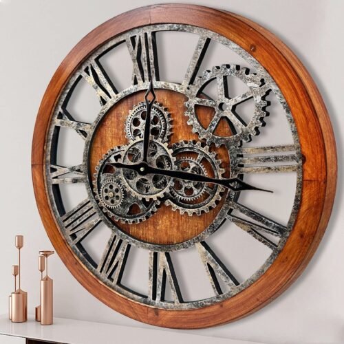 The B-Style Large Wall Clock 24 inch Moving Gear Wall Clock Oversized Vintage...