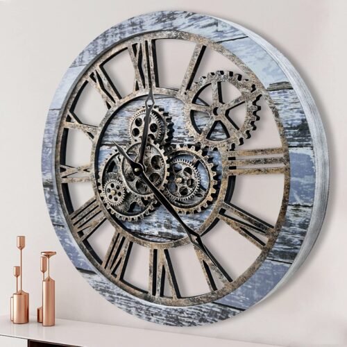 The B-Style Large Wall Clock 24 inch Moving Gear Wall Clock Oversized Vintage...